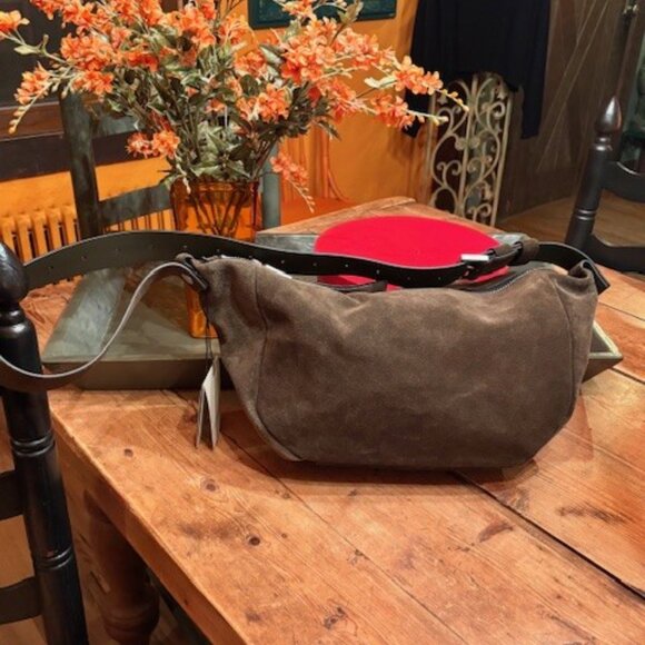 AllSaints Madea Slouch Suede Shoulder Bag ~ Olive Green ~ NEW WITH TAGS - Picture 3 of 9